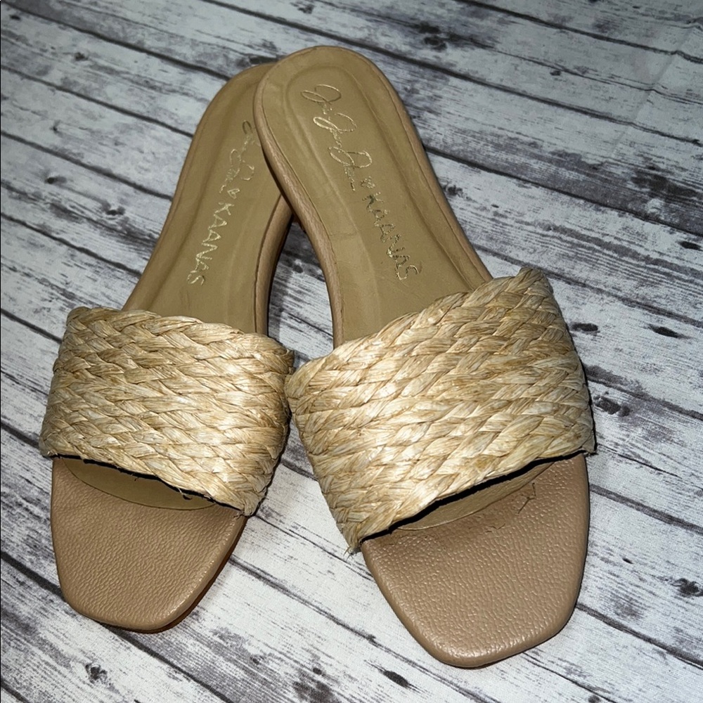 KAANAS x Jesse James Decker Stylish Tan Slide Sandals